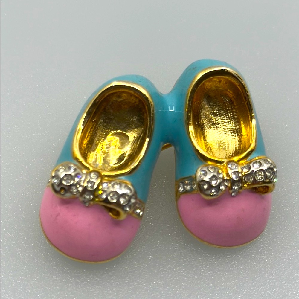 Caruso Mary Jane Enamel Blue And Pink Shoe Brooch With Rhinestones